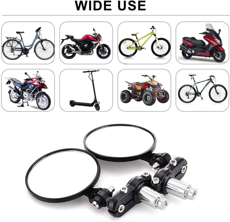 MARLBSTON 2pcs Motorcycle Bar End Mirrors, 3" Round Folding Universal Side Rear View Mirrors for Honda, Scooter, Suzuki, Yamaha, Kawasaki, Victory, Harley Davidson and More with 7/8" Handle Bars - Image 4